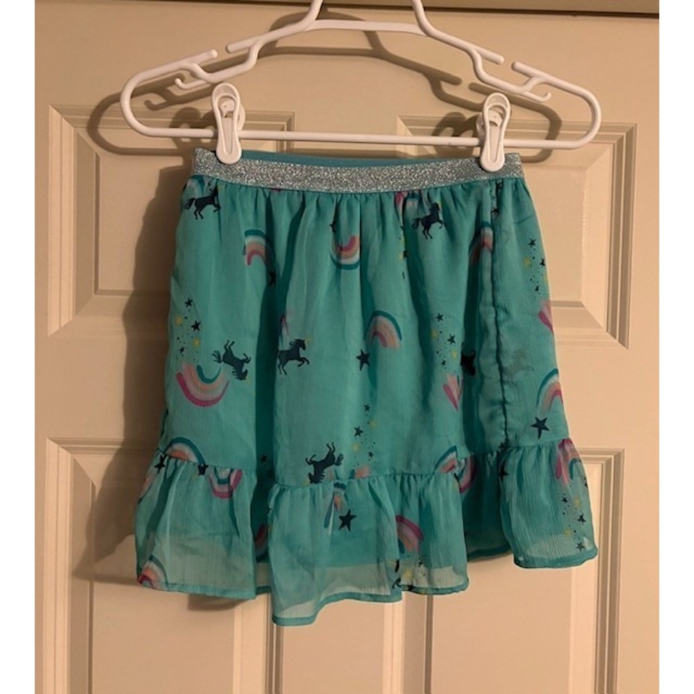 Sonoma girls size 12, unicorn and rainbow themed skirt, teal background - Picture 2 of 7
